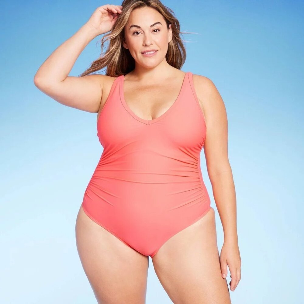 Kona Sol  size 22W V-Neck Over the Shoulder High Leg One Piece Swimsuit